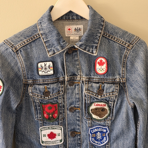 Hudson's Bay Company XS Vintage Y2K Olympics Patchwork Collectible Jean Jacket - Picture 3 of 14